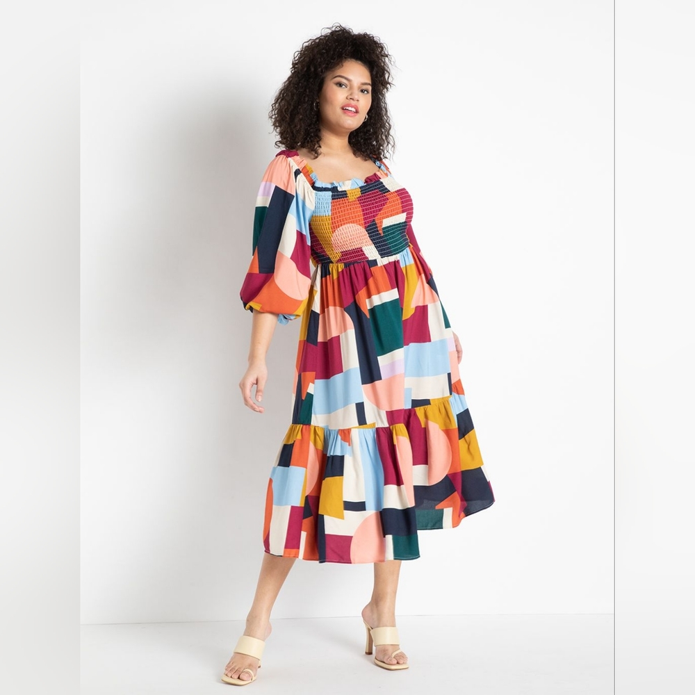 NWT Eloquii Off The Shoulder Smocked Bodice Dress